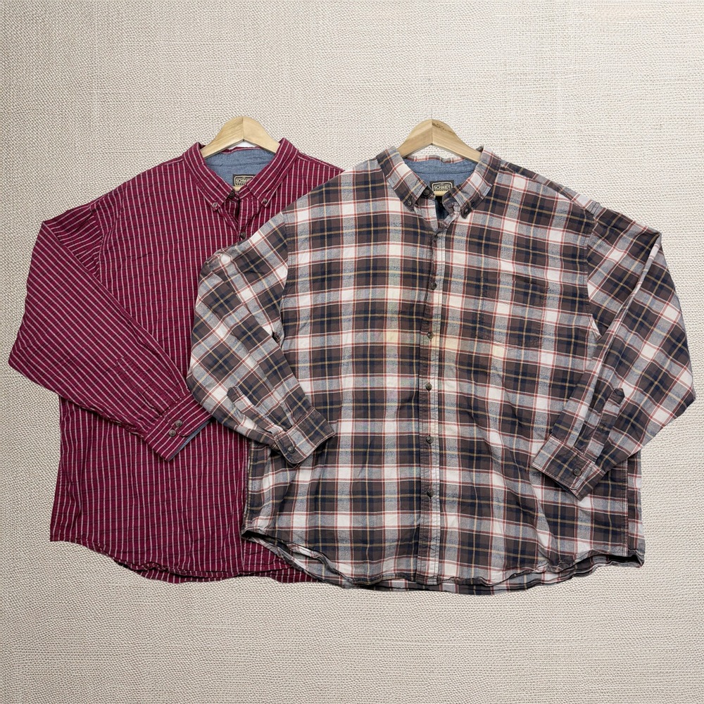 CE Schmidt Workwear Mens 3X Long Sleeve Button Shirt Lot 2 Plaid Striped Rugged